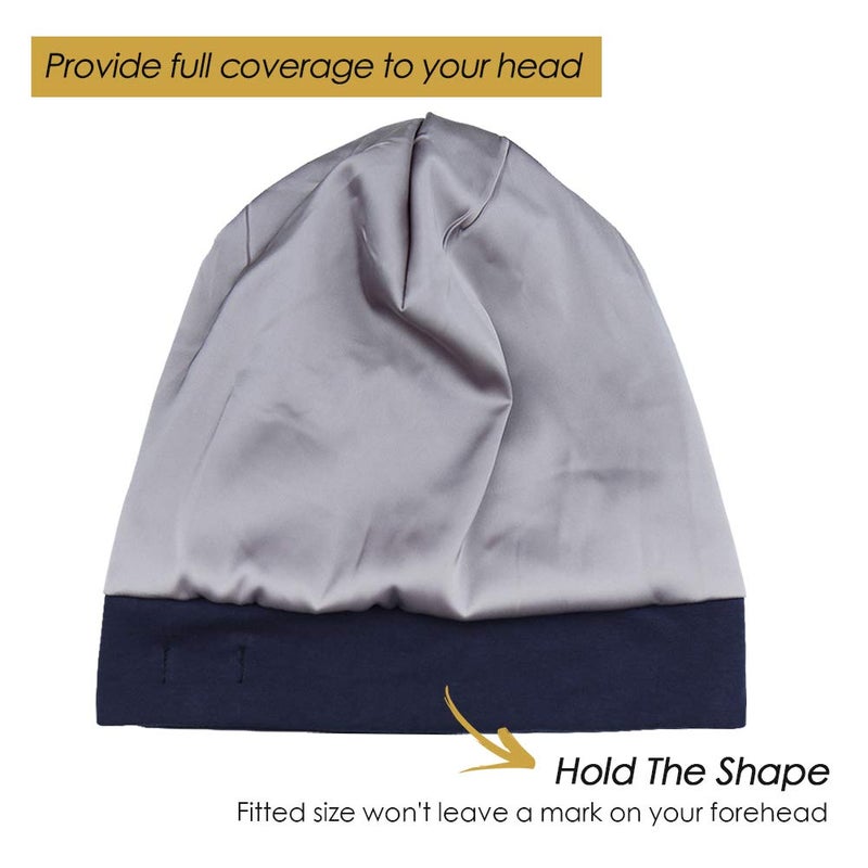 FocusCare Adjustable Sleep Hats,Silk Satin Lining Protect Curly Hair Extra Large Navy - Image 3